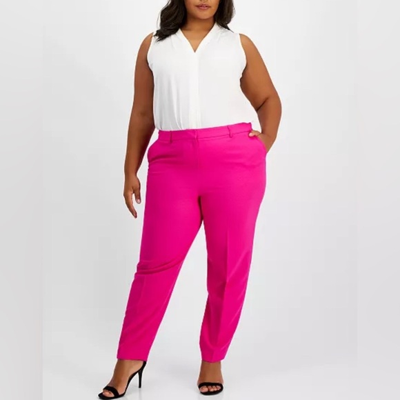 Soho Pants - Soho Women’s Plus-Size Classic Straight-Leg Mid-Rise Hot Pink Pants 2X